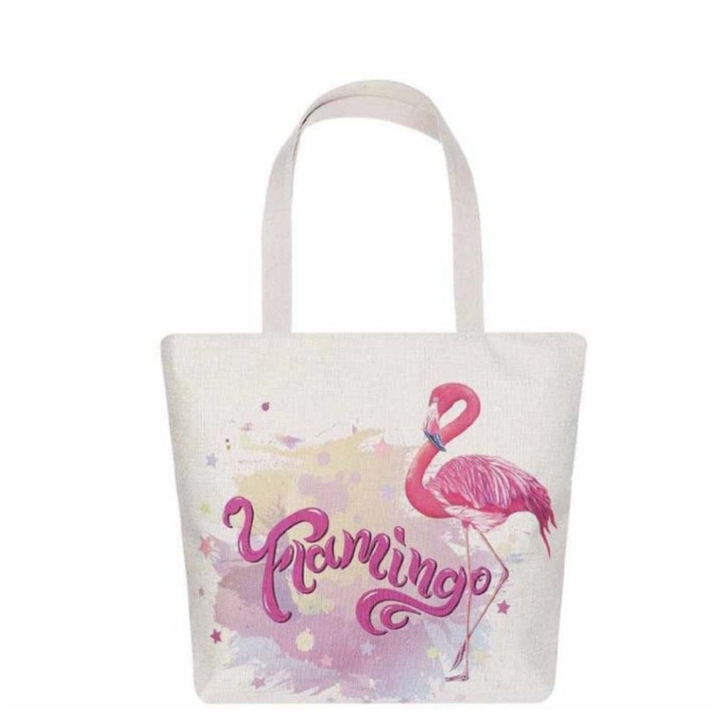 Flamingo themed bag tote for books beach travel vaca cruise carry on luggage